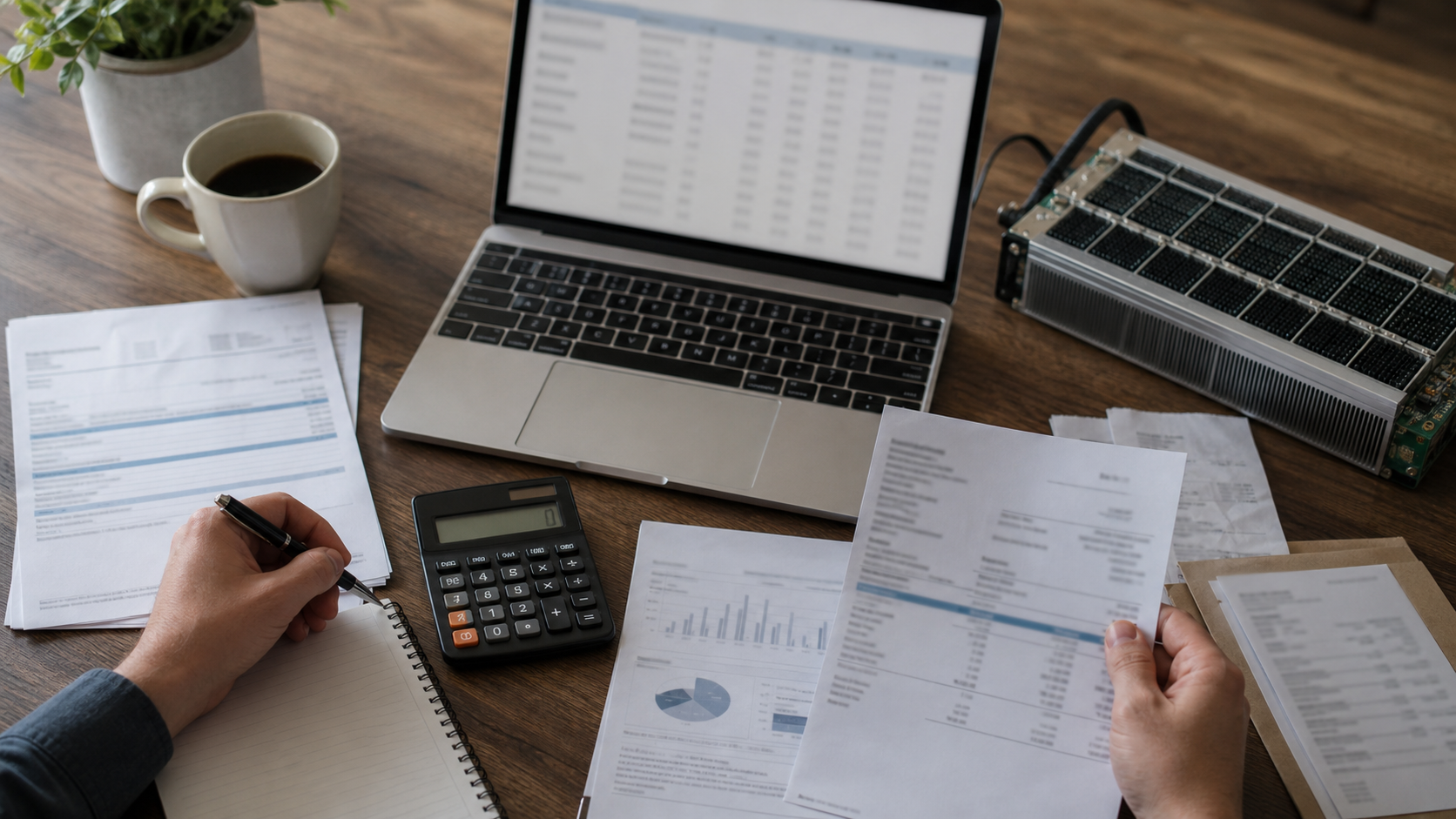 Steuerliche Dokumentation fuer Bitcoin Mining mit Belegen, Rechner und Hardware