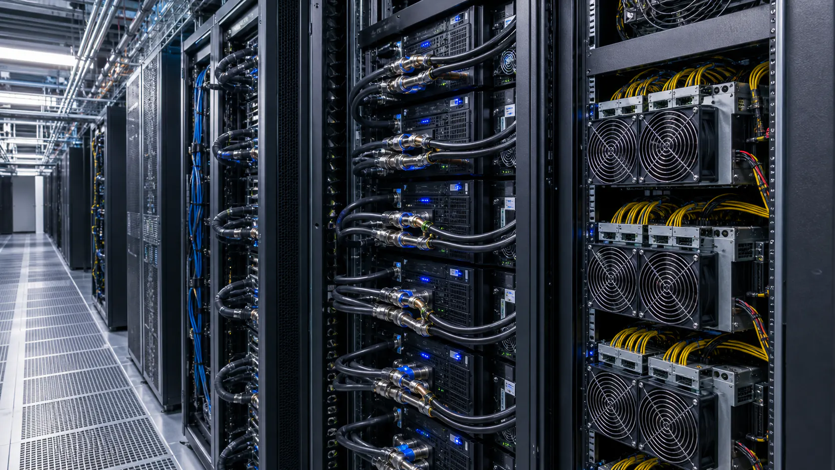 Hochleistungs-Rechenzentrum mit gekuehlten Server- und Mining-Racks