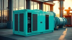 Mining-Container auf einem Ölfeld, der abgefackeltes Erdgas in Energie für Bitcoin-Mining umwandelt