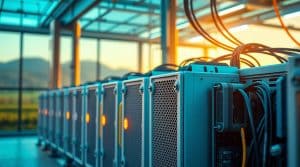 Mining Rig symbolisiert Leasing und Miete von Bitcoin Minern